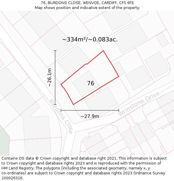 76, BURDONS CLOSE, WENVOE, CARDIFF, CF5 6FE: Plot and title map