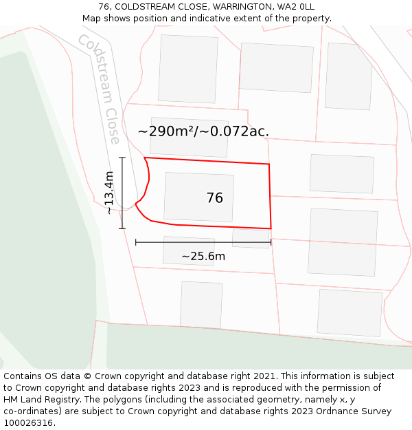 76, COLDSTREAM CLOSE, WARRINGTON, WA2 0LL: Plot and title map