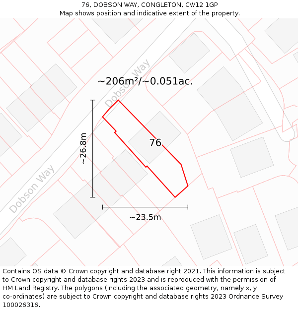 76, DOBSON WAY, CONGLETON, CW12 1GP: Plot and title map