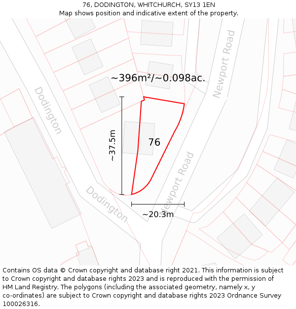 76, DODINGTON, WHITCHURCH, SY13 1EN: Plot and title map