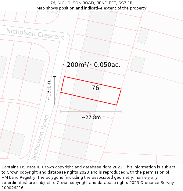 76, NICHOLSON ROAD, BENFLEET, SS7 1RJ: Plot and title map