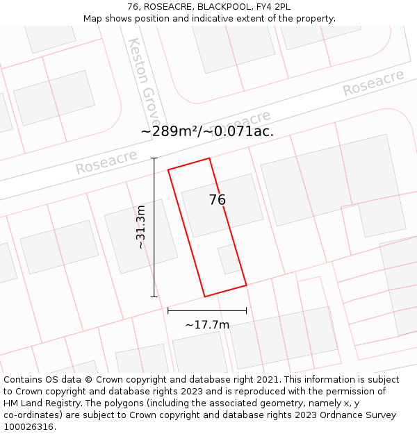 76, ROSEACRE, BLACKPOOL, FY4 2PL: Plot and title map