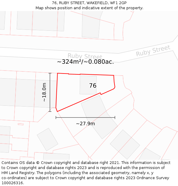76, RUBY STREET, WAKEFIELD, WF1 2GP: Plot and title map