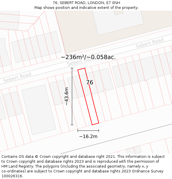 76, SEBERT ROAD, LONDON, E7 0NH: Plot and title map