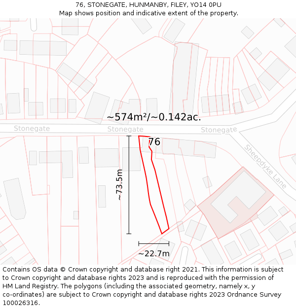 76, STONEGATE, HUNMANBY, FILEY, YO14 0PU: Plot and title map