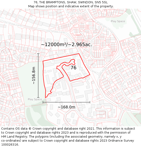 76, THE BRAMPTONS, SHAW, SWINDON, SN5 5SL: Plot and title map