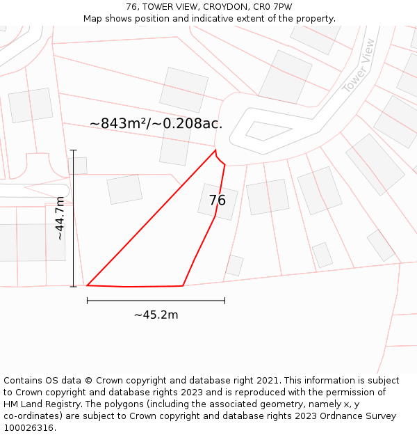 76, TOWER VIEW, CROYDON, CR0 7PW: Plot and title map