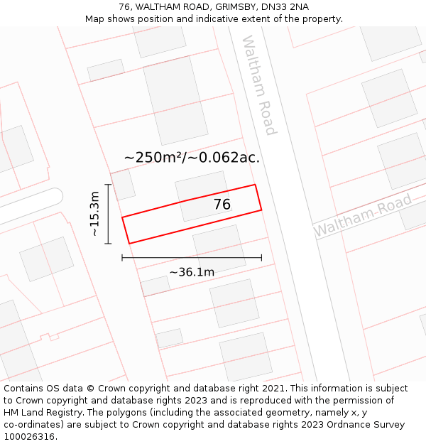 76, WALTHAM ROAD, GRIMSBY, DN33 2NA: Plot and title map