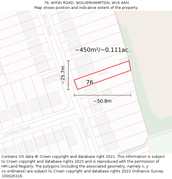 76, WYNN ROAD, WOLVERHAMPTON, WV4 4AN: Plot and title map