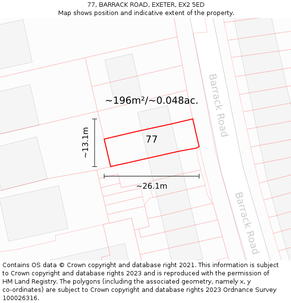77, BARRACK ROAD, EXETER, EX2 5ED: Plot and title map