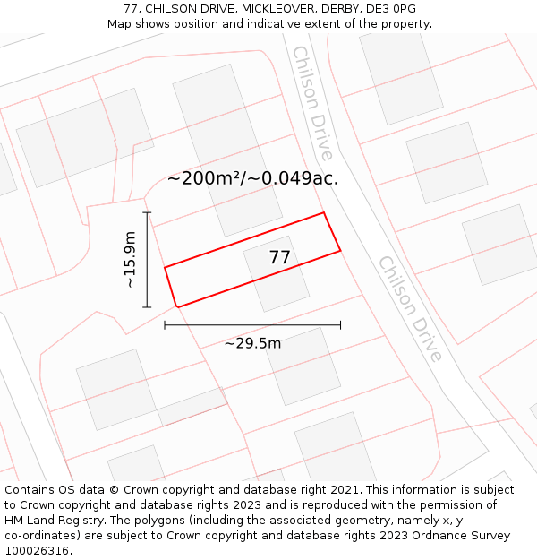 77, CHILSON DRIVE, MICKLEOVER, DERBY, DE3 0PG: Plot and title map
