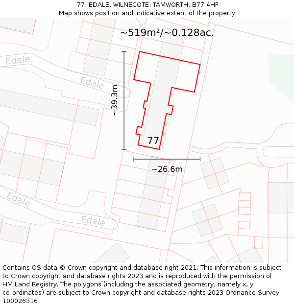 77, EDALE, WILNECOTE, TAMWORTH, B77 4HF: Plot and title map