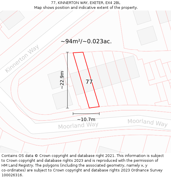 77, KINNERTON WAY, EXETER, EX4 2BL: Plot and title map