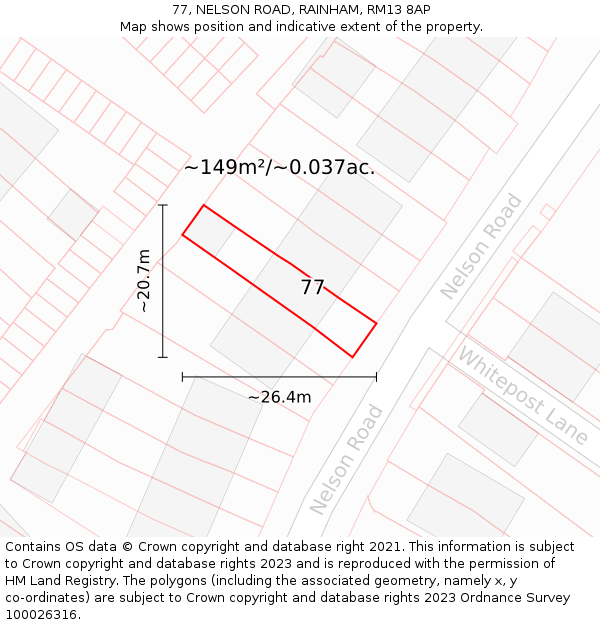 77, NELSON ROAD, RAINHAM, RM13 8AP: Plot and title map