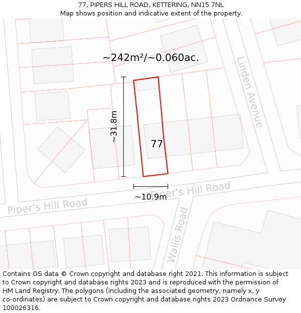 77, PIPERS HILL ROAD, KETTERING, NN15 7NL: Plot and title map