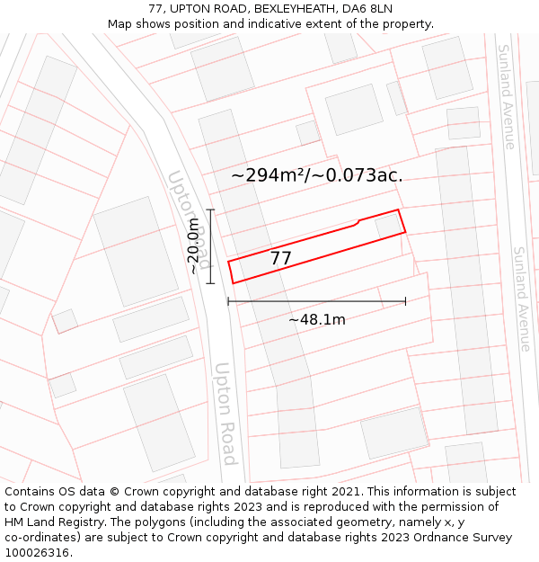 77, UPTON ROAD, BEXLEYHEATH, DA6 8LN: Plot and title map