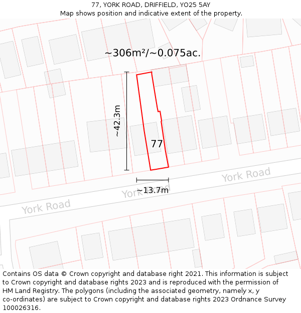 77, YORK ROAD, DRIFFIELD, YO25 5AY: Plot and title map
