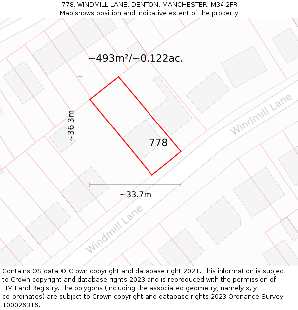 778, WINDMILL LANE, DENTON, MANCHESTER, M34 2FR: Plot and title map