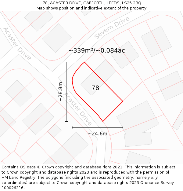 78, ACASTER DRIVE, GARFORTH, LEEDS, LS25 2BQ: Plot and title map