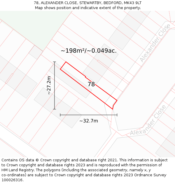 78, ALEXANDER CLOSE, STEWARTBY, BEDFORD, MK43 9LT: Plot and title map