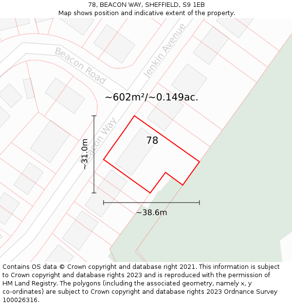 78, BEACON WAY, SHEFFIELD, S9 1EB: Plot and title map