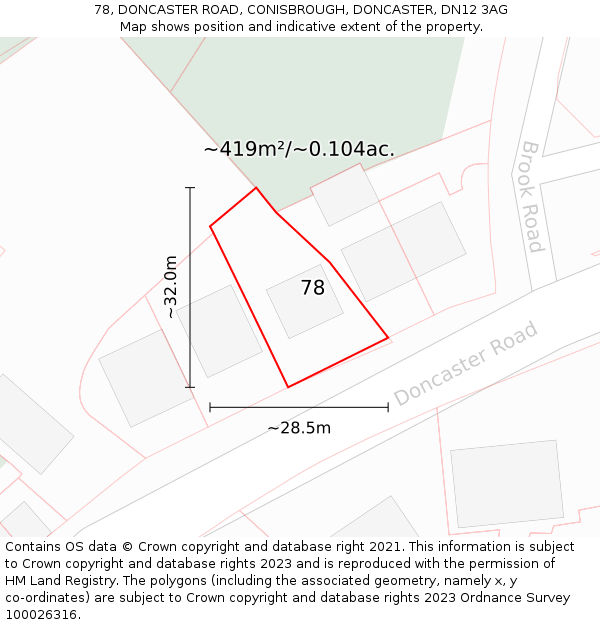 78, DONCASTER ROAD, CONISBROUGH, DONCASTER, DN12 3AG: Plot and title map