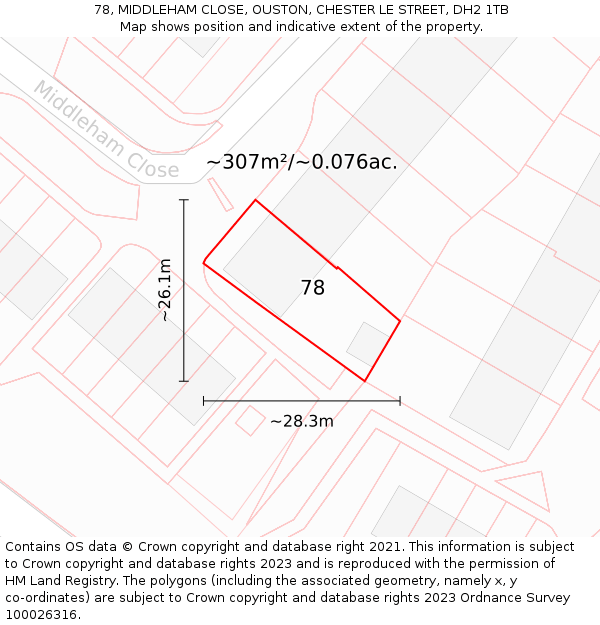 78, MIDDLEHAM CLOSE, OUSTON, CHESTER LE STREET, DH2 1TB: Plot and title map