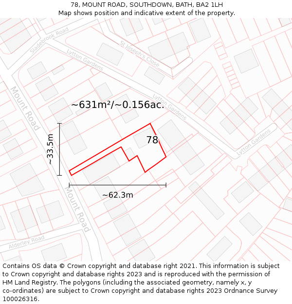 78, MOUNT ROAD, SOUTHDOWN, BATH, BA2 1LH: Plot and title map