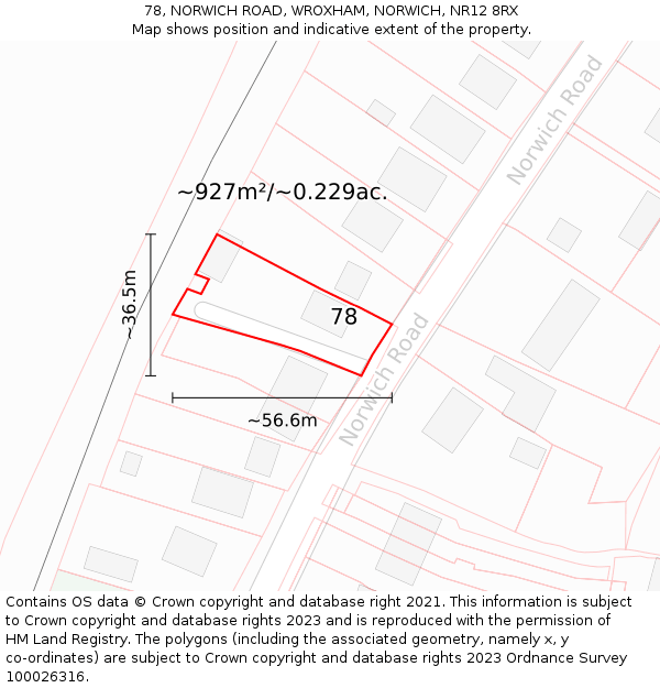 78, NORWICH ROAD, WROXHAM, NORWICH, NR12 8RX: Plot and title map