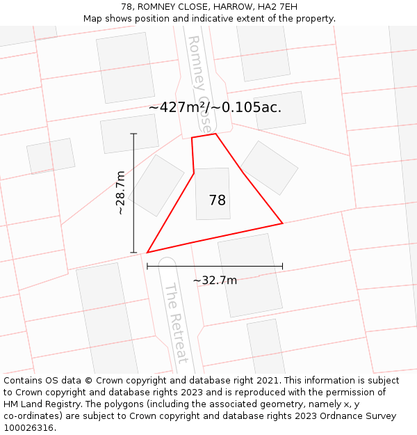 78, ROMNEY CLOSE, HARROW, HA2 7EH: Plot and title map