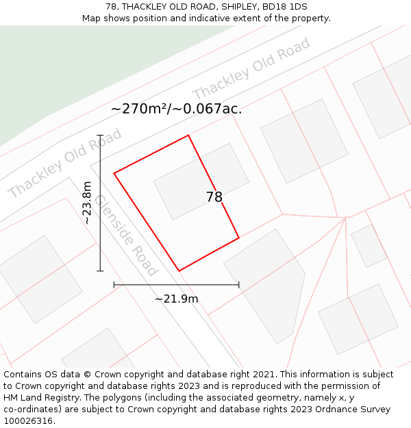 78, THACKLEY OLD ROAD, SHIPLEY, BD18 1DS: Plot and title map