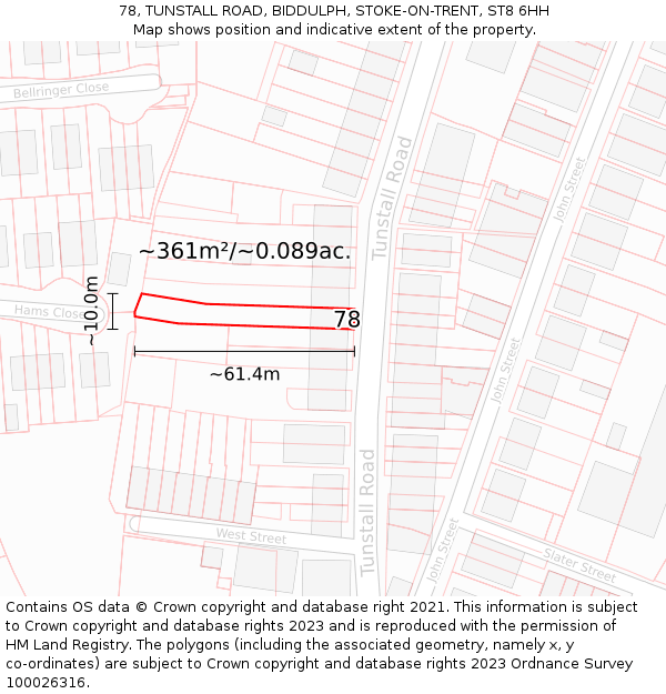 78, TUNSTALL ROAD, BIDDULPH, STOKE-ON-TRENT, ST8 6HH: Plot and title map