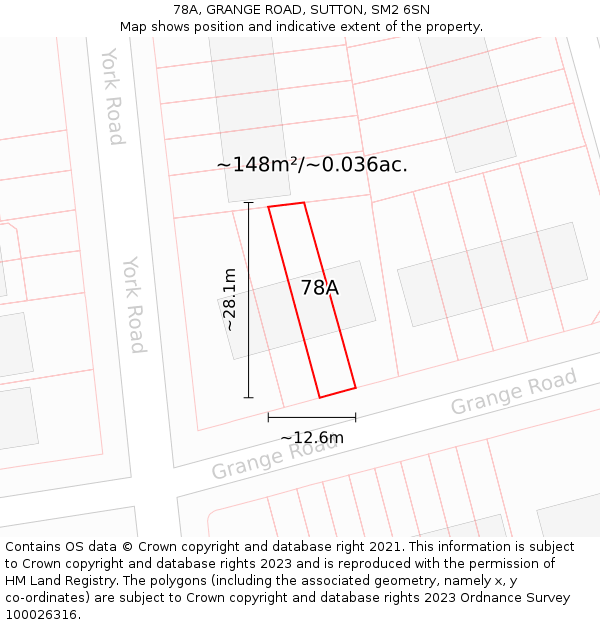 78A, GRANGE ROAD, SUTTON, SM2 6SN: Plot and title map