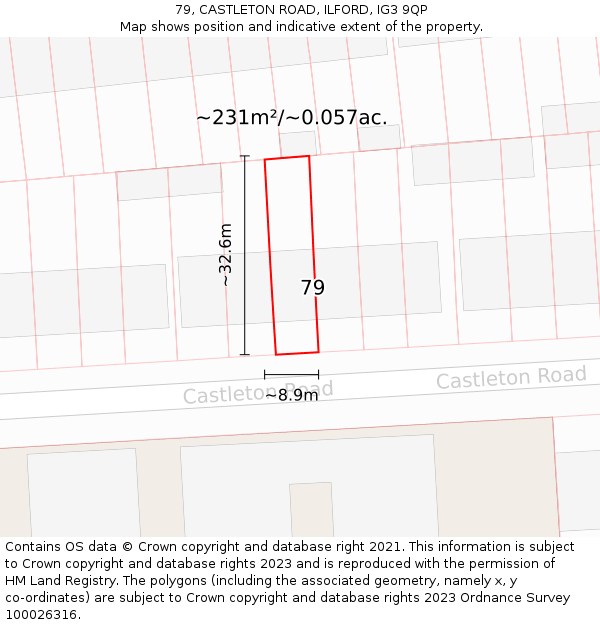 79, CASTLETON ROAD, ILFORD, IG3 9QP: Plot and title map