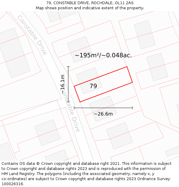 79, CONSTABLE DRIVE, ROCHDALE, OL11 2AS: Plot and title map