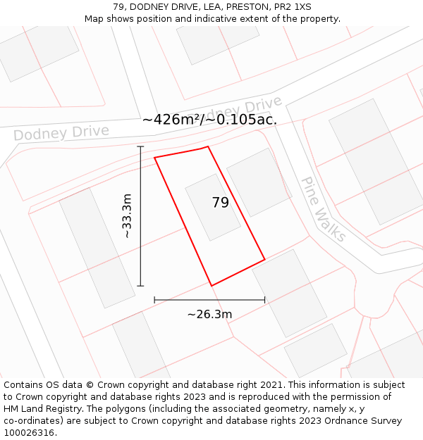 79, DODNEY DRIVE, LEA, PRESTON, PR2 1XS: Plot and title map