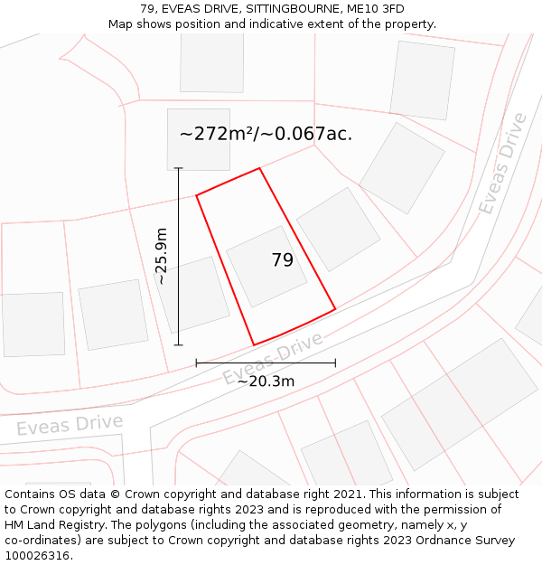 79, EVEAS DRIVE, SITTINGBOURNE, ME10 3FD: Plot and title map