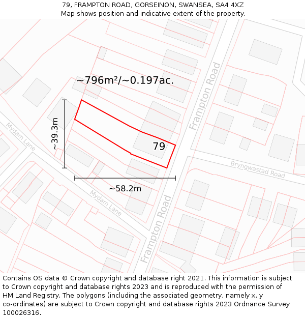 79, FRAMPTON ROAD, GORSEINON, SWANSEA, SA4 4XZ: Plot and title map
