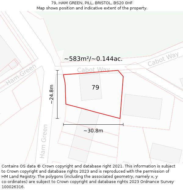 79, HAM GREEN, PILL, BRISTOL, BS20 0HF: Plot and title map
