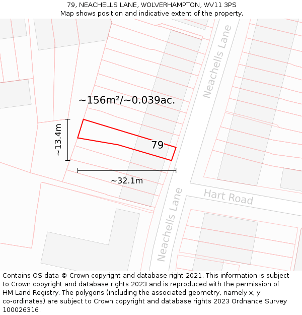 79, NEACHELLS LANE, WOLVERHAMPTON, WV11 3PS: Plot and title map