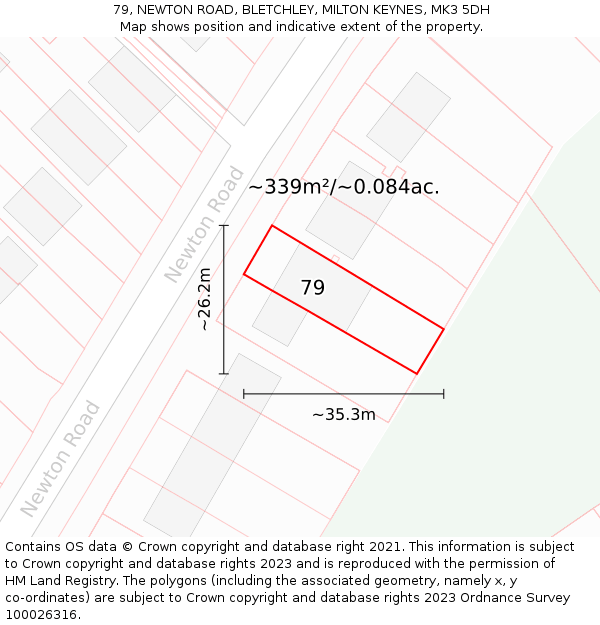 79, NEWTON ROAD, BLETCHLEY, MILTON KEYNES, MK3 5DH: Plot and title map