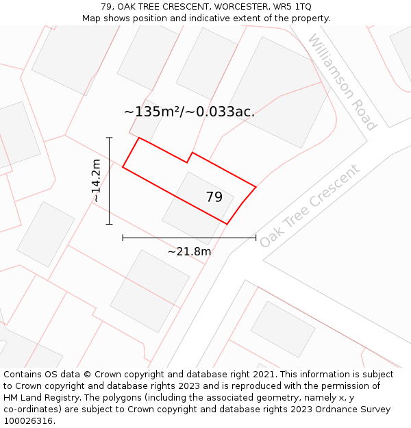 79, OAK TREE CRESCENT, WORCESTER, WR5 1TQ: Plot and title map