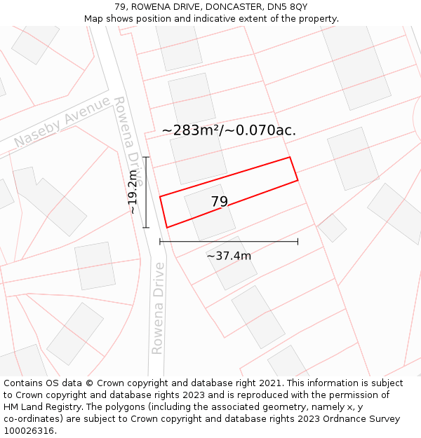 79, ROWENA DRIVE, DONCASTER, DN5 8QY: Plot and title map