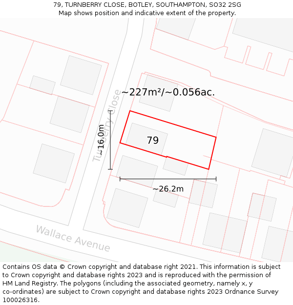79, TURNBERRY CLOSE, BOTLEY, SOUTHAMPTON, SO32 2SG: Plot and title map