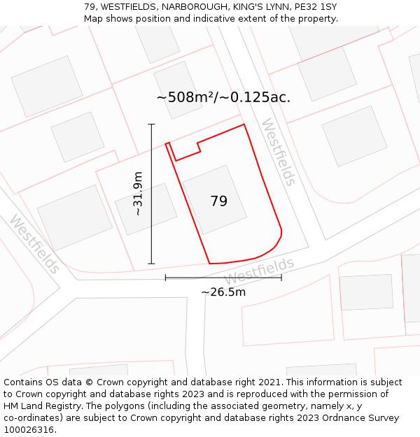 79, WESTFIELDS, NARBOROUGH, KING'S LYNN, PE32 1SY: Plot and title map