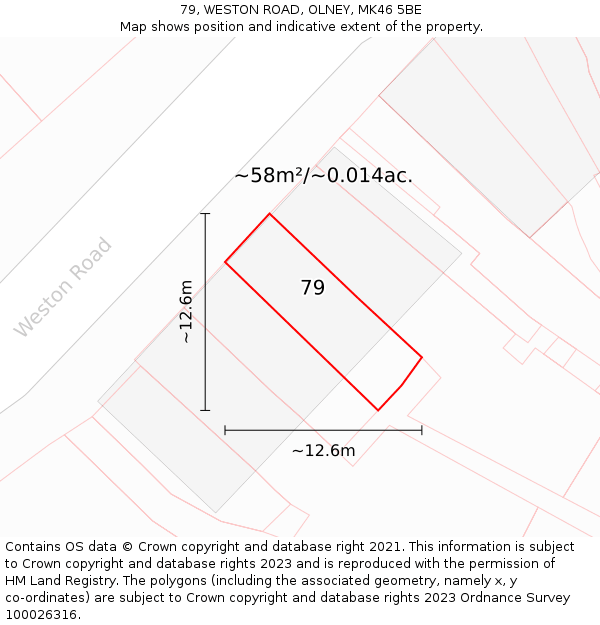 79, WESTON ROAD, OLNEY, MK46 5BE: Plot and title map
