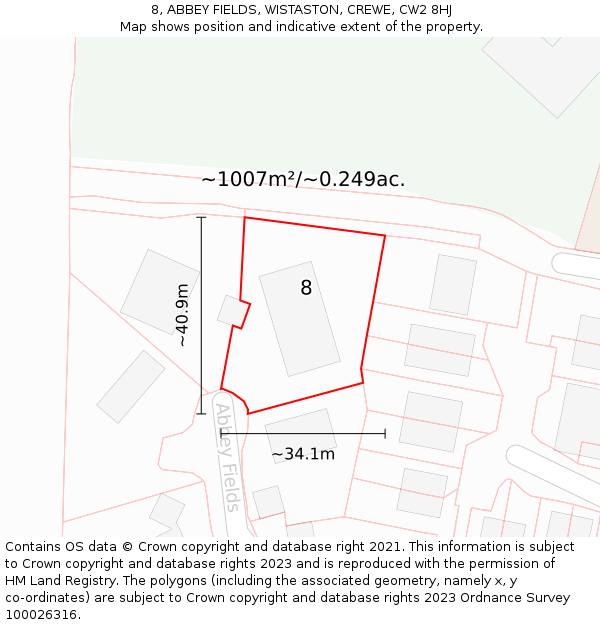 8, ABBEY FIELDS, WISTASTON, CREWE, CW2 8HJ: Plot and title map