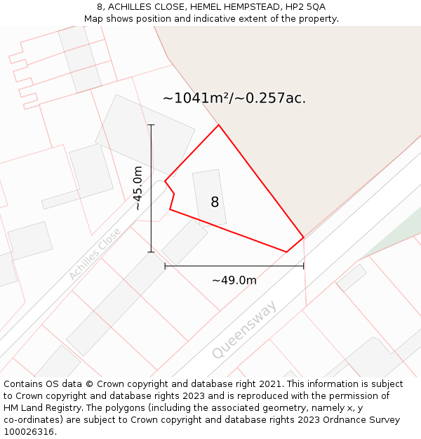 8, ACHILLES CLOSE, HEMEL HEMPSTEAD, HP2 5QA: Plot and title map