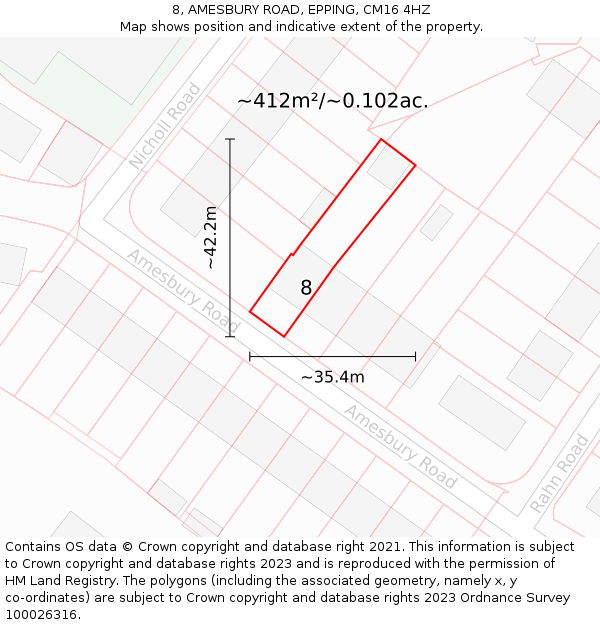 8, AMESBURY ROAD, EPPING, CM16 4HZ: Plot and title map