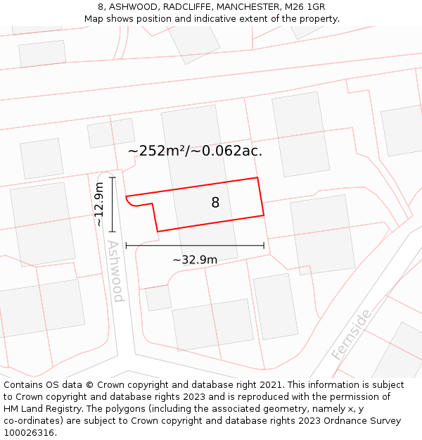 8, ASHWOOD, RADCLIFFE, MANCHESTER, M26 1GR: Plot and title map
